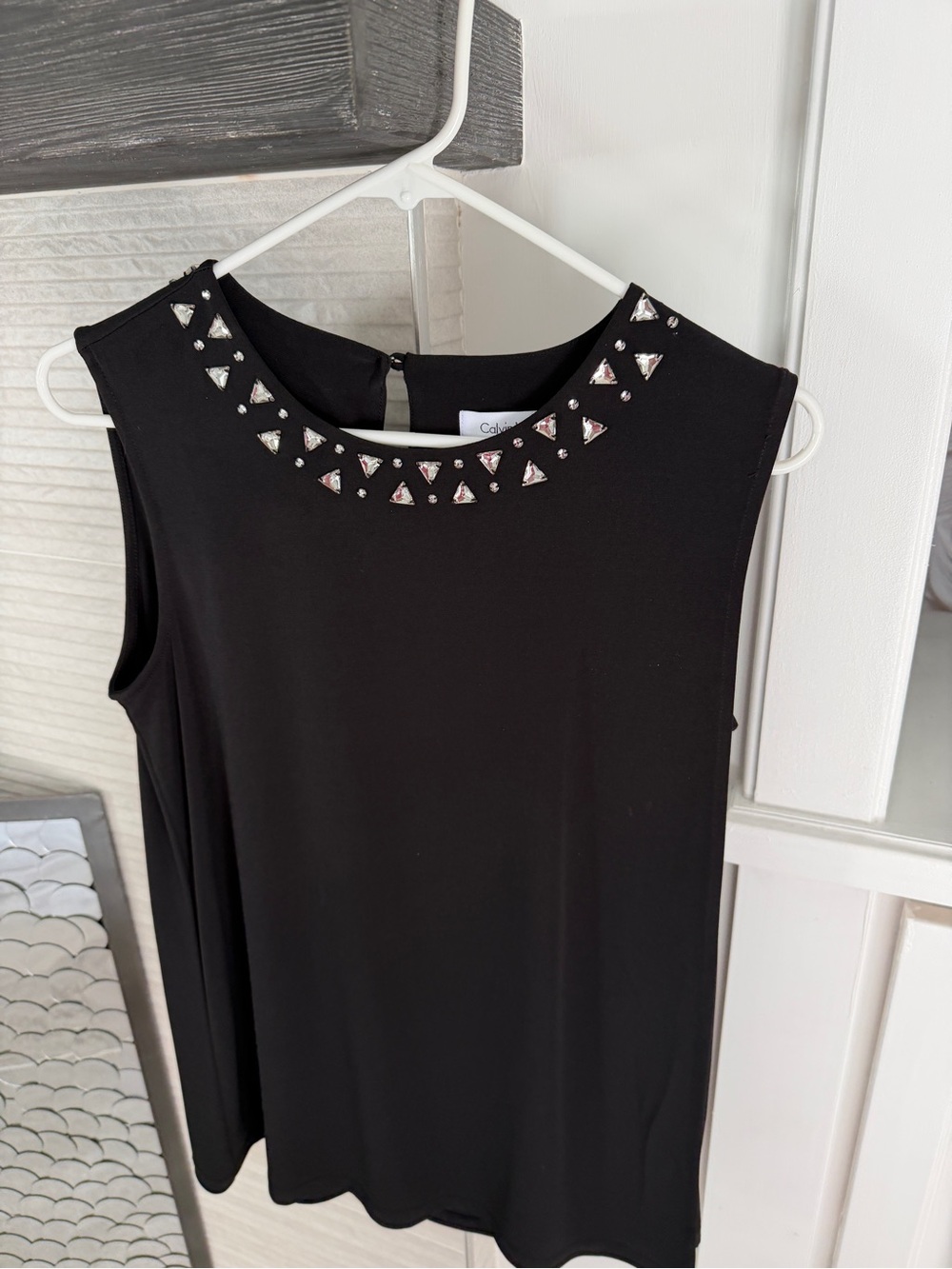 Calvin Klein Black Sleeveless Jewel-Trim Shift Dress